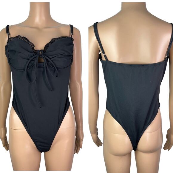 New Princess Polly Monument Black Lace Bra Top Thong Bodysuit - Picture 14 of 14